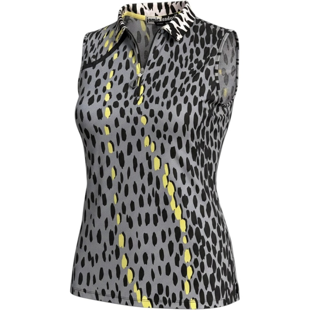 Jamie Sadock Womens Animal Print Sleeveless Golf Polo Top Grey Yellow Size M